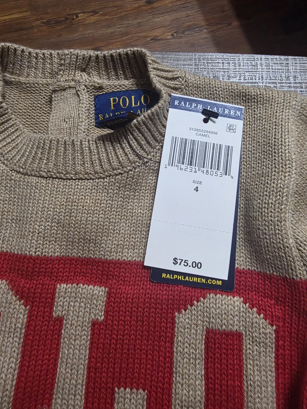 Ralph Lauren Kids Beige Sweater with Red POLO Panel